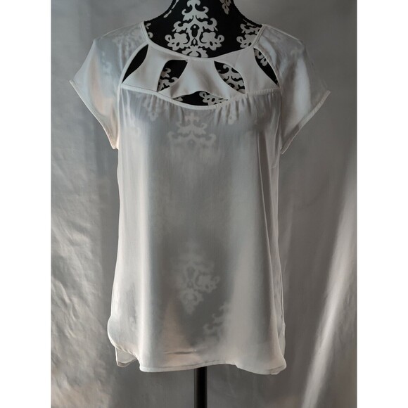 Ro & De Sheer Cut Out White Short Sleeve Top Women's Size Small - Picture 1 of 12